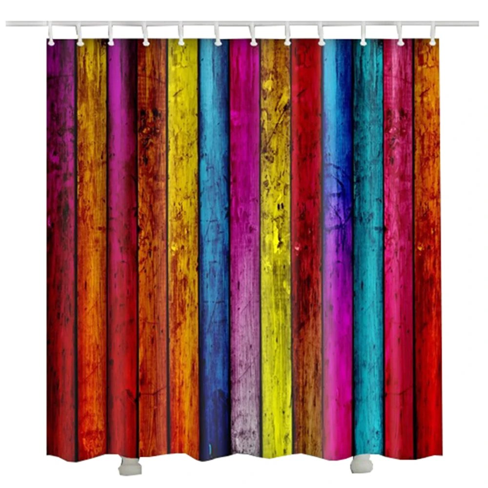 

wood shower curtain douche gordijn new arrival design colorful rainbow wood door bathroom curtain