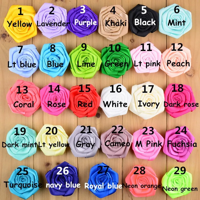30 шт./лот 2 4 дюйма атласная лента ручной работы роза цветок без зажима для волос