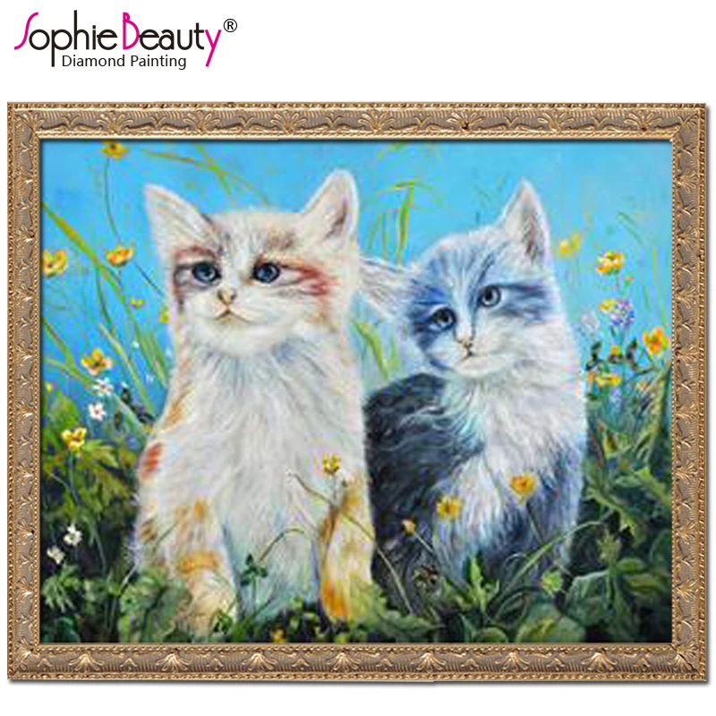 Пакет наборов для вышивки крестом с животными и бриллиантами "2018 Promotion Real Europe Diamond Embroidery Animals Diy Painting Cross Stitch Kits Mosaic Two For Cat Crystal Needlework on"