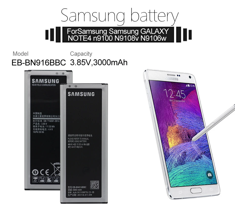 Samsung телефон батарея EB-BN916BBC 3000 мАч для samsung Galaxy NOTE4 N9100 N9106W N9108V N9109V Note 4 батареи+ NFC