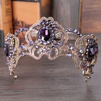 purple flower crystal wedding tiara bridal crown for wedding bride gold color rhinestone crown headband jewelry accessories