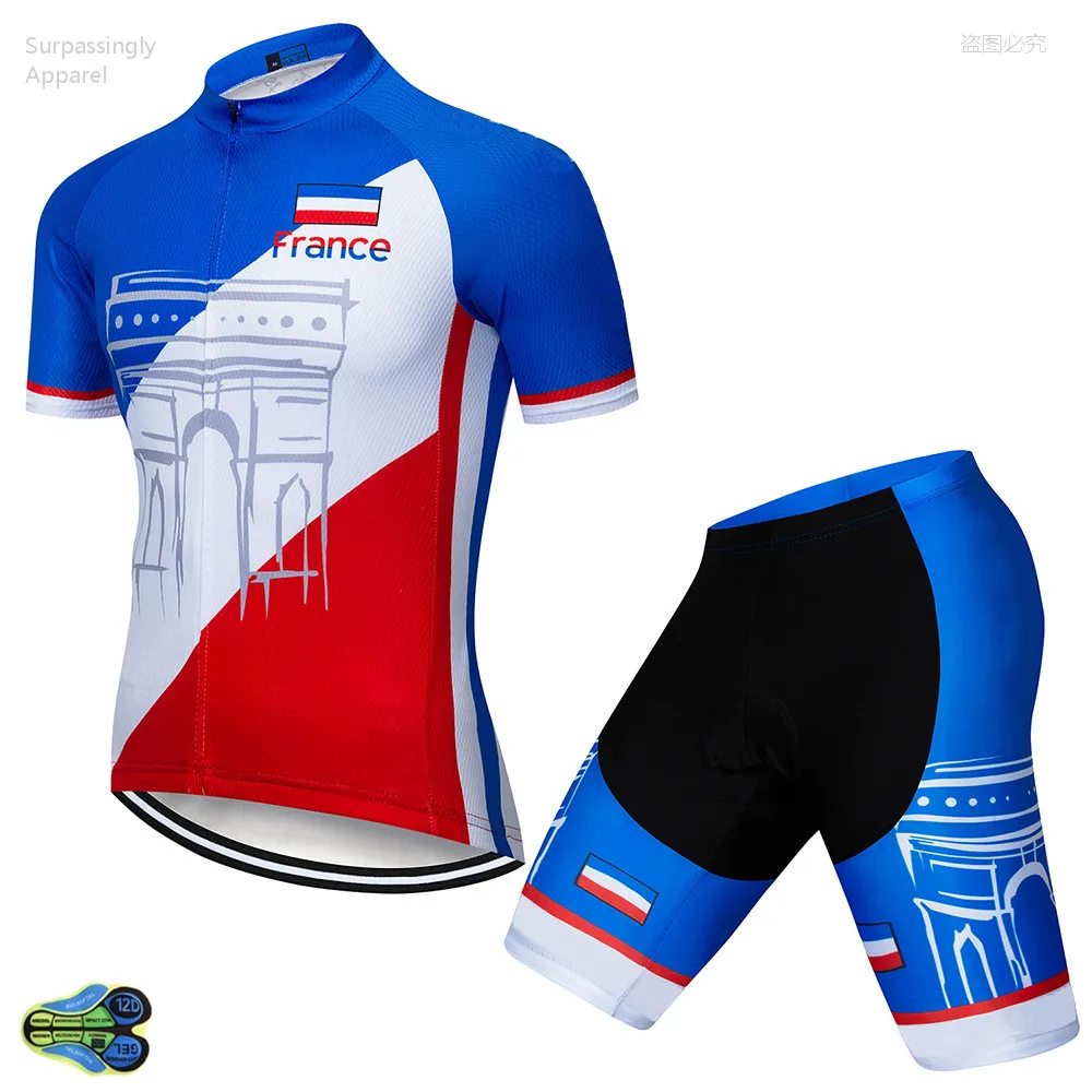 2019 Pro Tour Team de France мужские велосипедные Джерси комплекты 12D с коротким рукавом
