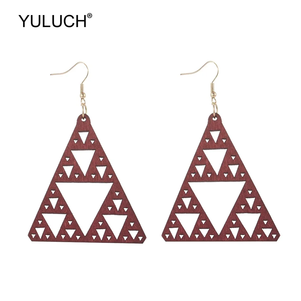 YULUCH 2019 новый дизайн 5 цветов модные деревянные полые треугольные висячие серьги