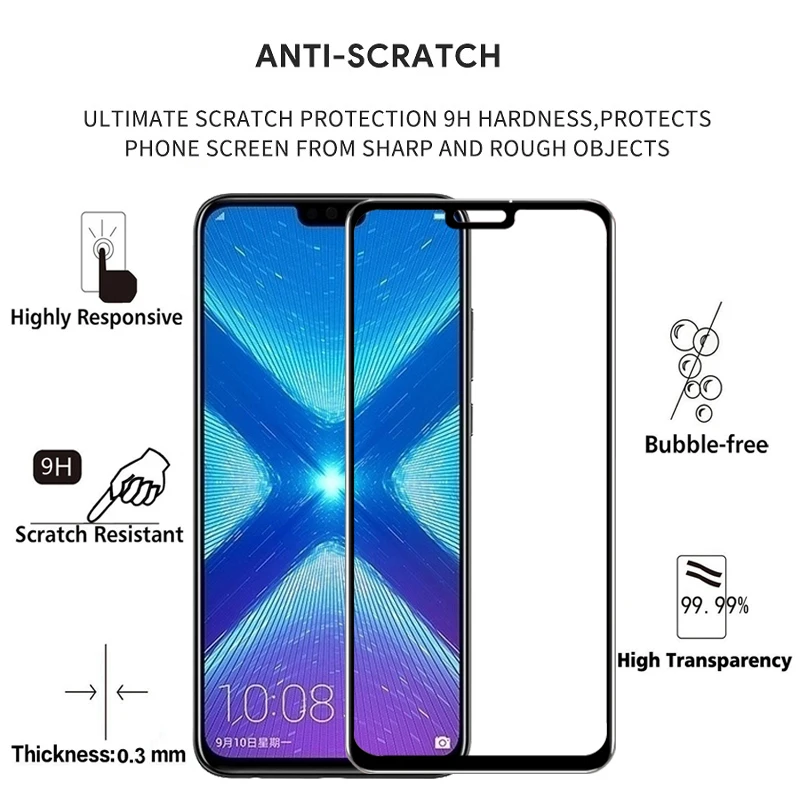 10 шт. защита для экрана закаленное стекло 100% полное покрытие Huawei Honor 8X Защита от
