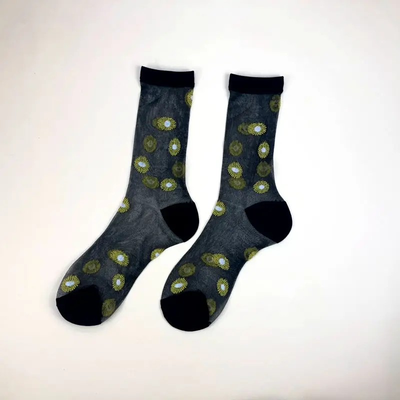 black SP& CITY/летние прозрачные короткие носки с японскими цветами; женские тонкие носки с вырезами в стиле Харадзюку; Милые хипстерские классные носки для девочек - Цвет: black