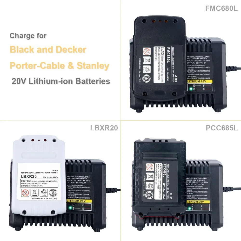 3 в 1 зарядное устройство для аккумулятора Black & Decker Для Porter cable Stanley 20V li ion LBXR20