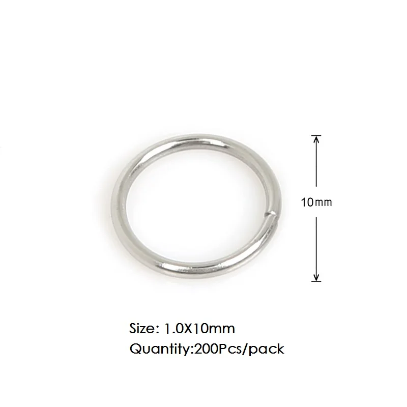 10mm 200 шт открывающиеся кольца из нержавеющей стали 4 мм/5 мм/6 мм/7 мм/8 мм/9 мм/10 мм для DIY изготовления ювелирных изделий ожерелье браслет фурнитура соединитель - Цвет: 10mm