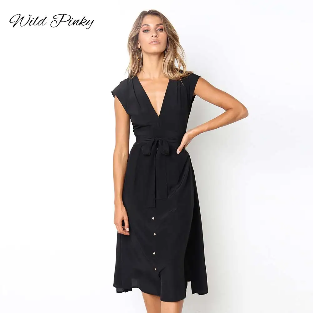 Женское летнее платье в стиле бохо с полосатым принтом бантиком и поясом