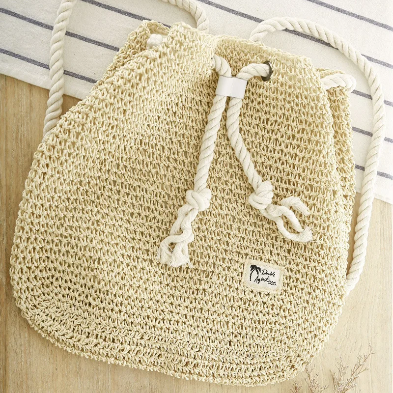 Соломенный пляжный рюкзак на шнурке для женщин модные летние дамские сумочки