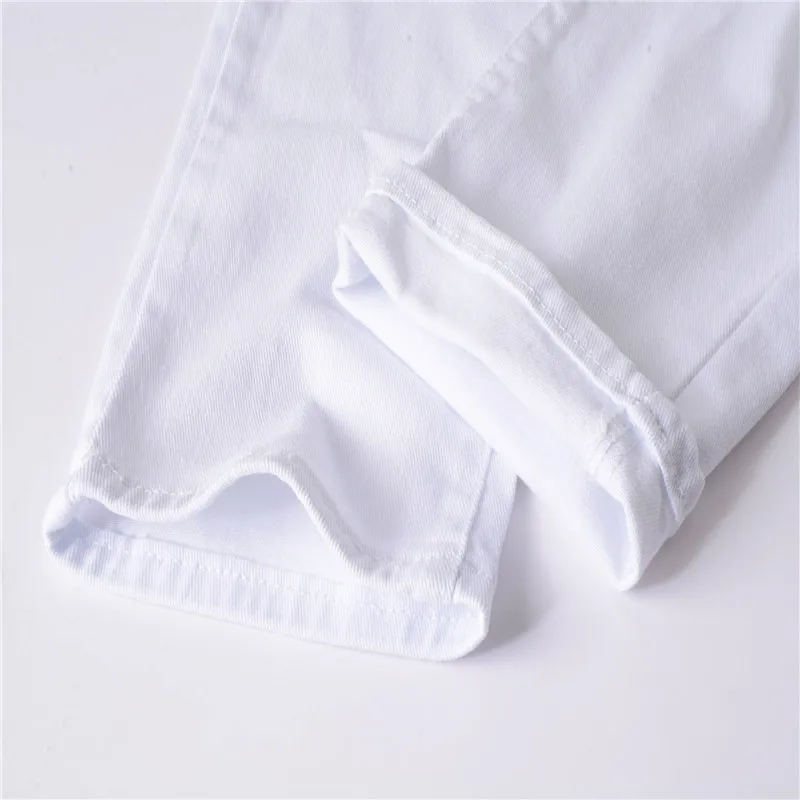 Новинка мужские белые рваные джинсы хлопковые потертые эластичные облегающие