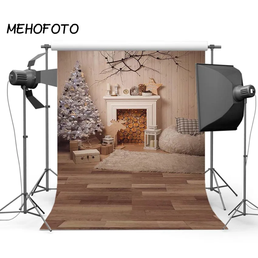 Фотография рождественской елки фон для студийной фотосъемки дома отдыха камина деревянного пола