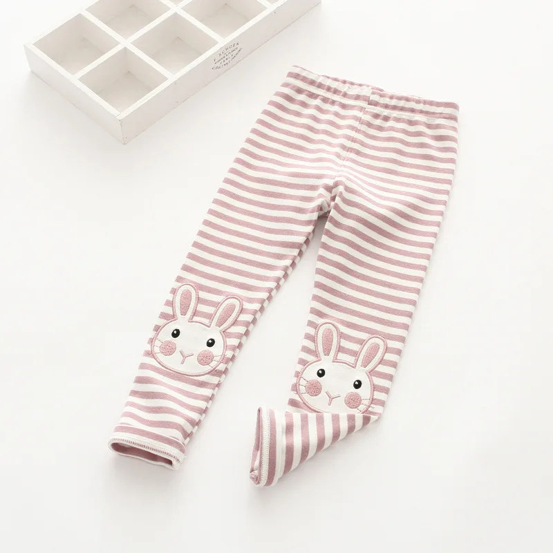 

2017 Fall New Baby Clothes for Girl Cartoon Rabbit Embroidered Stripe Bottoming Pants Elastic Leggings