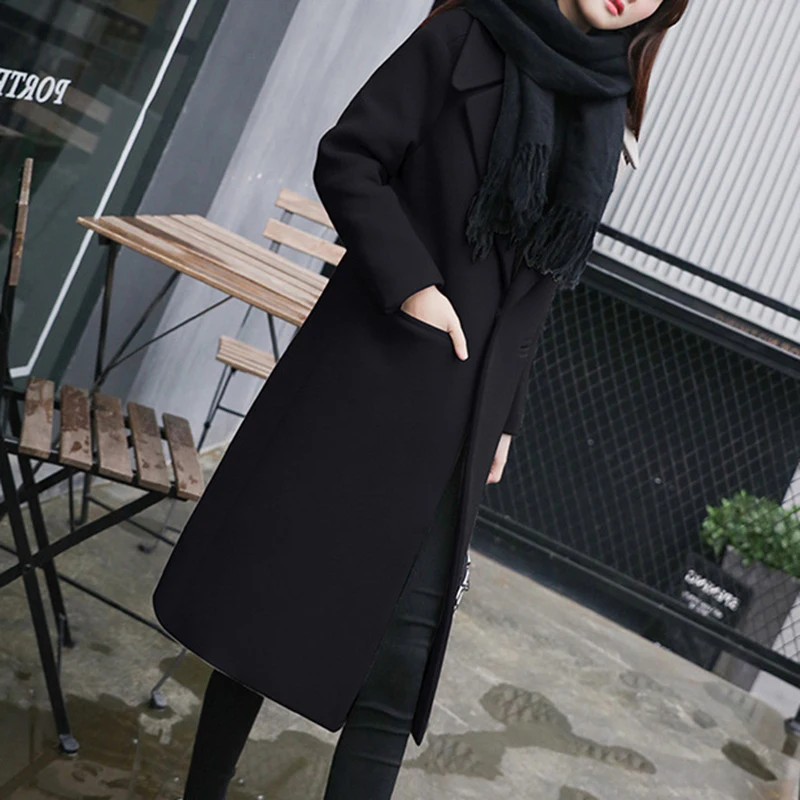 Trench Coat For Women Clothes Desigual 2019 Winter Fashion Elegant Black Ladies Coats Long Woolen Korean Style Wool Jacket | Женская