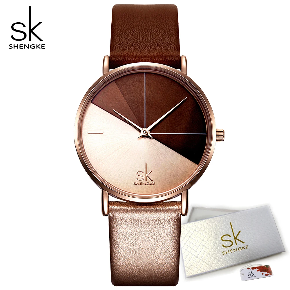 

SHENGKE Women Creative Fashion Quartz Watches Lady Brown Leather Watch Irregular Clock Waterproof Wristwatches Montre Feminino