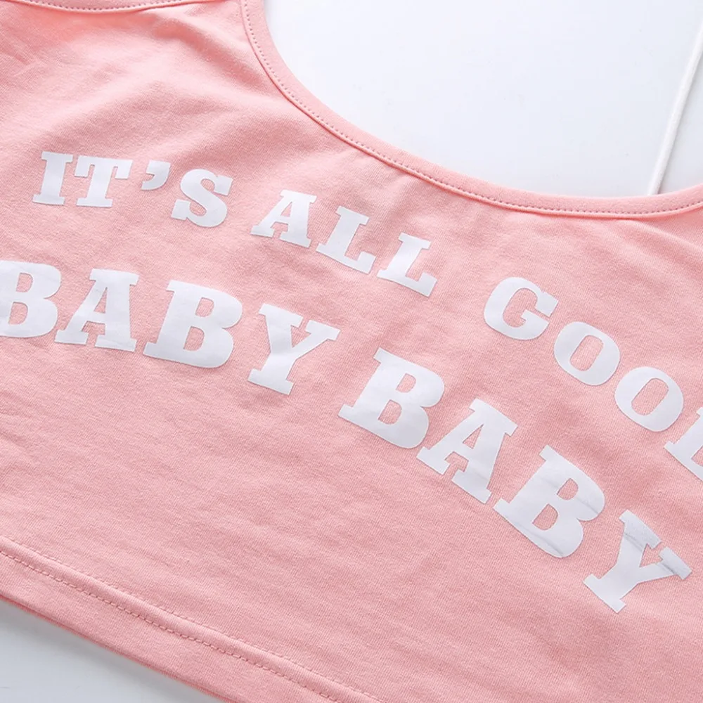 Print Letter Summer T-Shirt Female Sexy Crop Top Sleeveless Tee Casual Pink T Shirt Women Top Vest Short Bottoming Tshirt TT3M