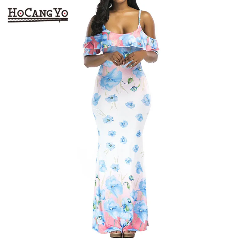 2019 Новое Платье макси с оборками цветочный принт сексуальное платье открытыми