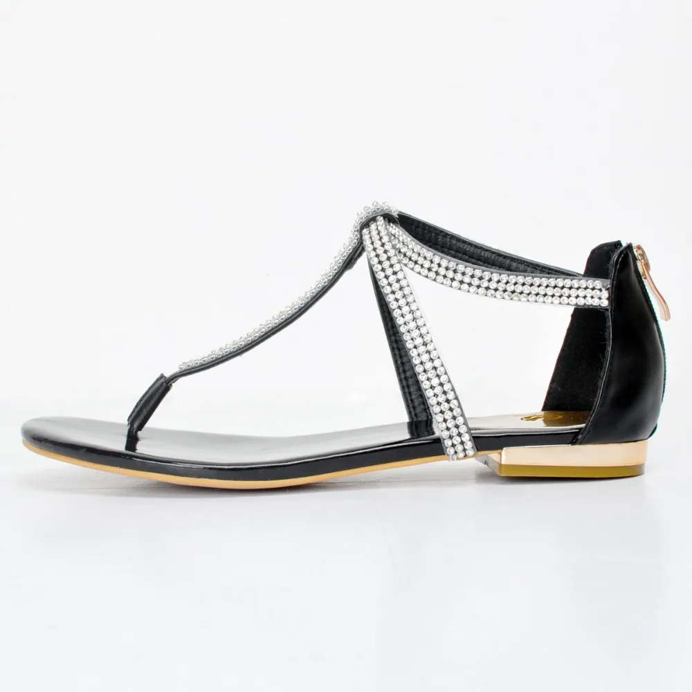 Женские босоножки на плоской подошве с Т-образным ремешком размеры 4-15 | Обувь