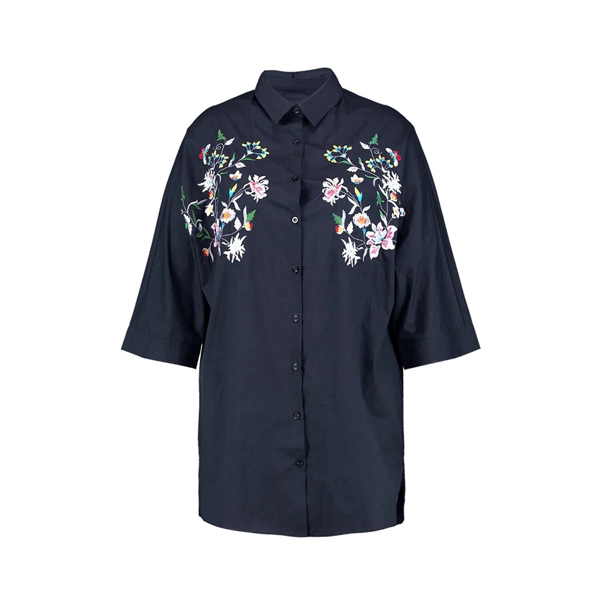 Ленивый KOKO Plus Размеры Foral Вышивка Однотонная рубашка Для женщин девять четверти