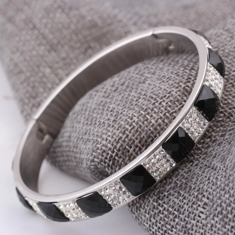 Женский браслет с прозрачными и черными кристаллами|bangle bracelet|bangle bracelets womenscrystal