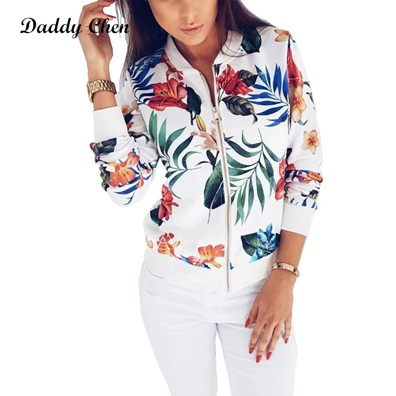 Женские осенние куртки Daddy Chen Chaqueta Mujer модное пальто на молнии с цветочным принтом
