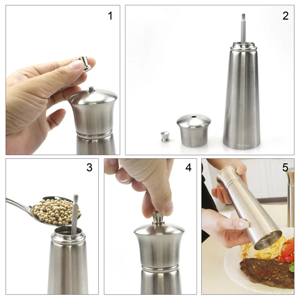Finether шт. 2 нержавеющая сталь руководство соль мельница для перца шлифовальные
