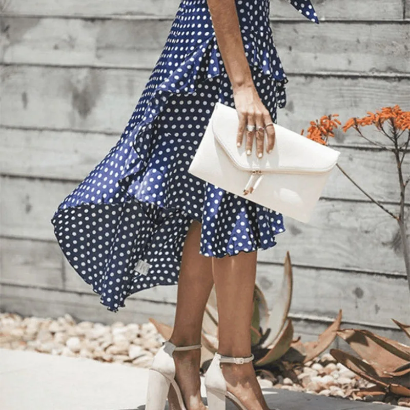 Plus Size Boho Dot Ruffled Dress Summer Irregular Strap MadiDress 2019 Women | Женская одежда