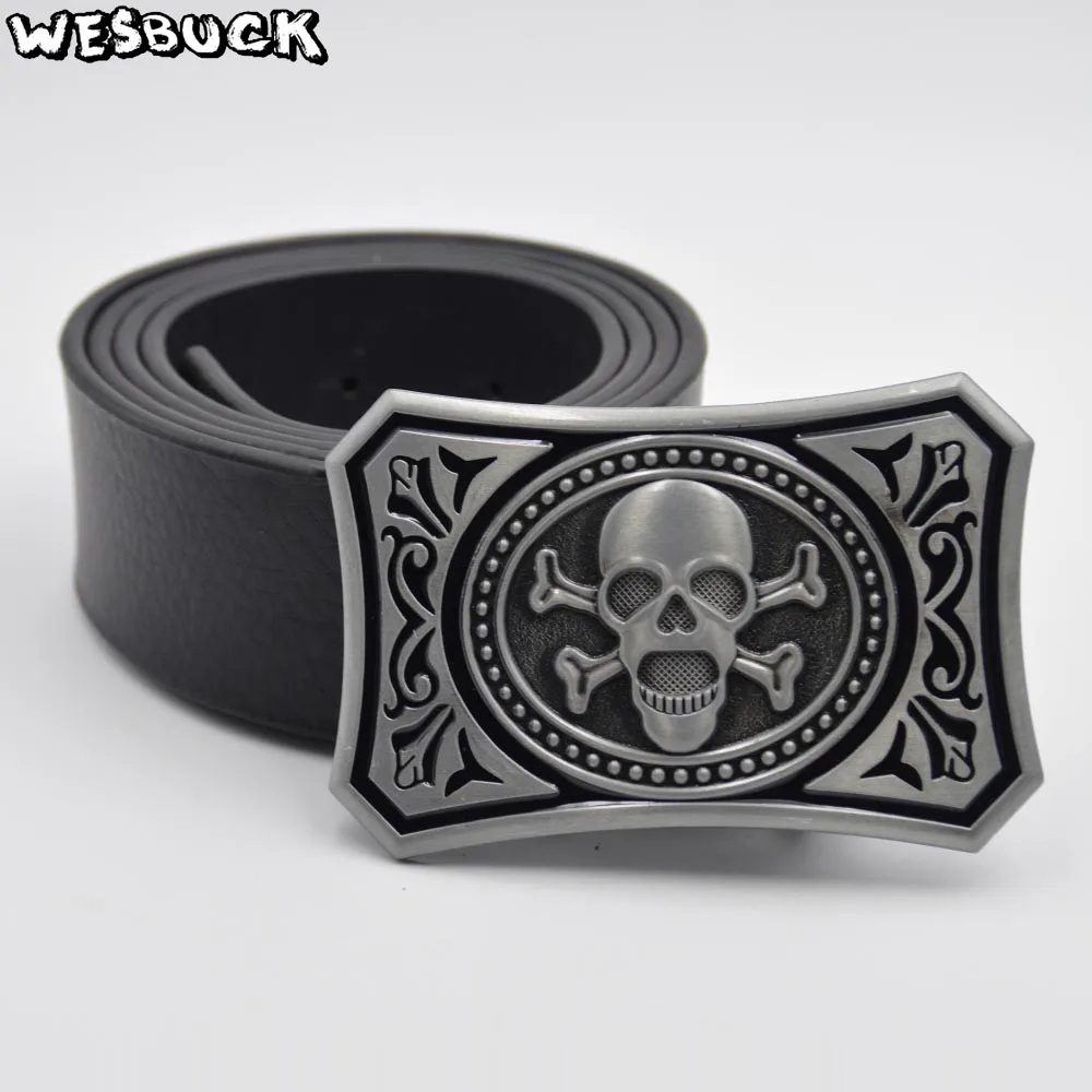 

5 PCS MOQ WesBuck Brand Metal DIY Belt Buckle Skull Fashion Cowboy Cowgirl Belt Buckles With PU Belt
