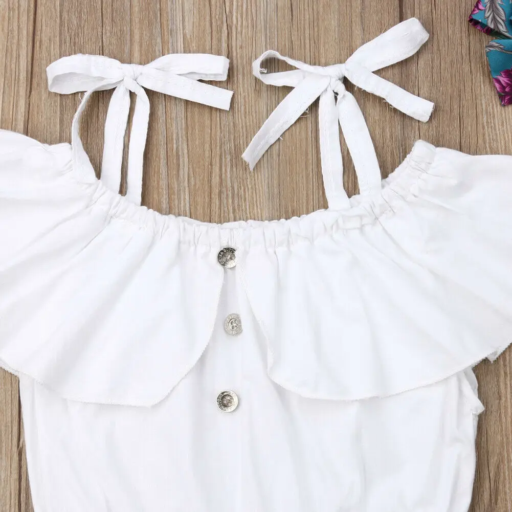 3PCS Toddler Kids Baby Girl Clothes Sling Ruffle Vest Tops Shorts Outfits Set Off-Shoulder | Детская одежда и обувь