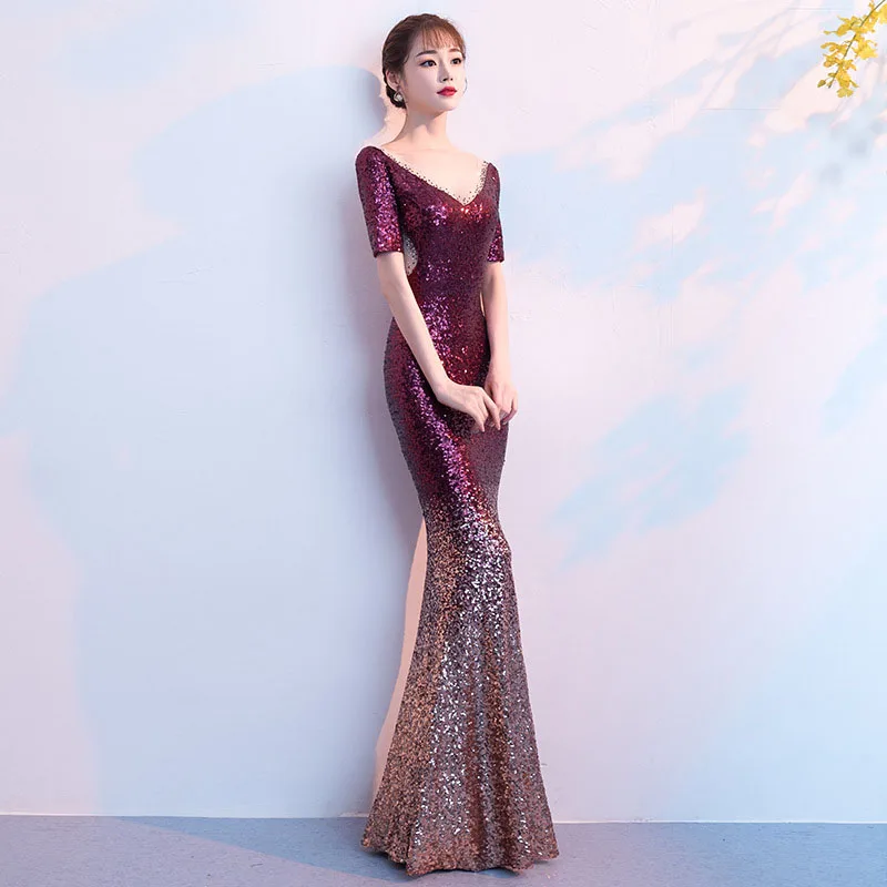 Sexy Celebrity Maxi Dresses Sequins Women Robe De Soiree Elagant Bling Trumpet Dress Evening Gown Luxury Abendkleider
