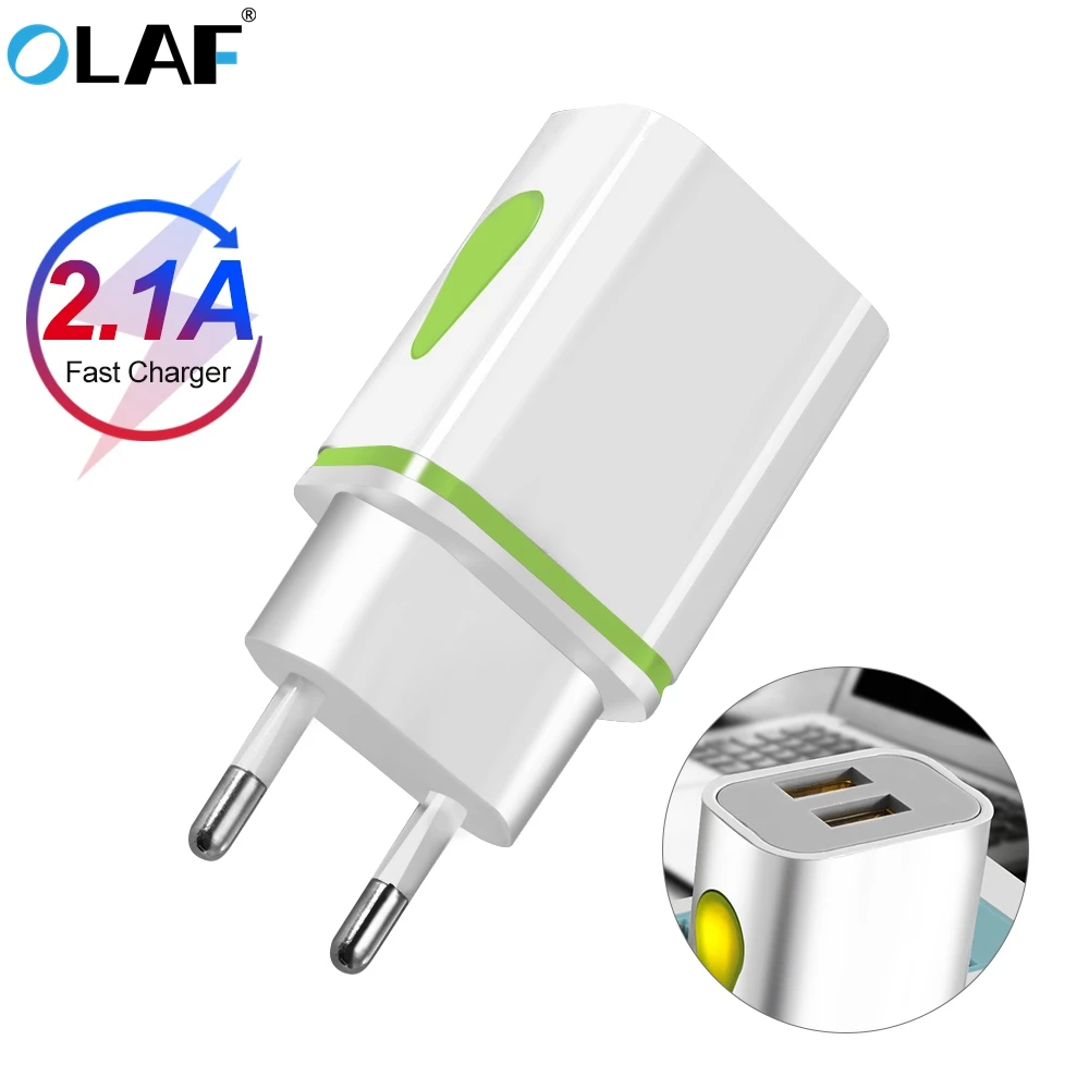 OLAF Dual USB зарядное устройство для iphone Xs X 7 8 Plus с европейской вилкой светодиодный