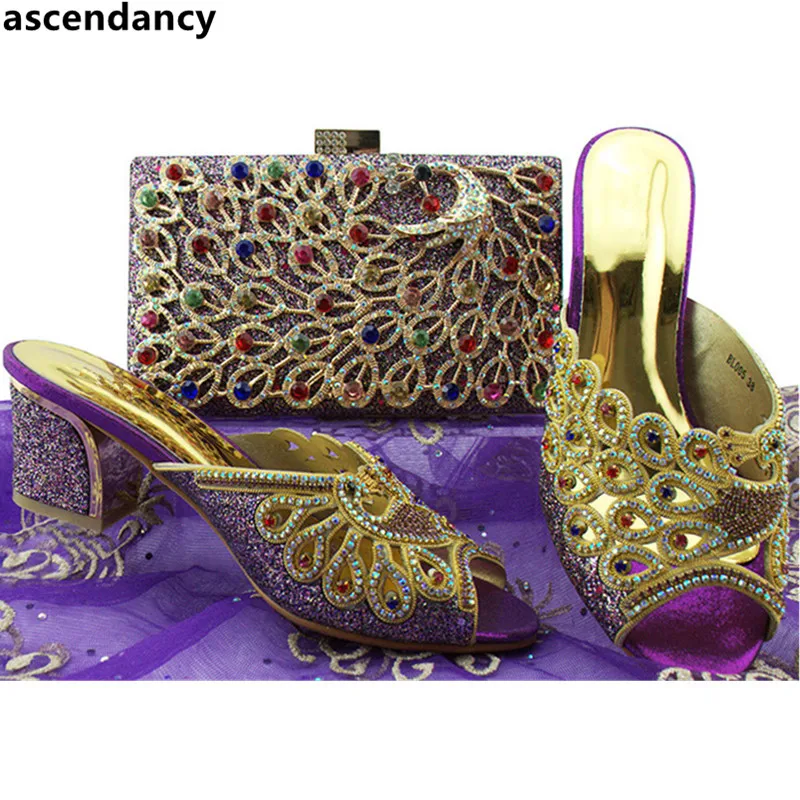 Новейший комплект из обуви и сумки в африканском стиле 2017 г. Итальянская обувь