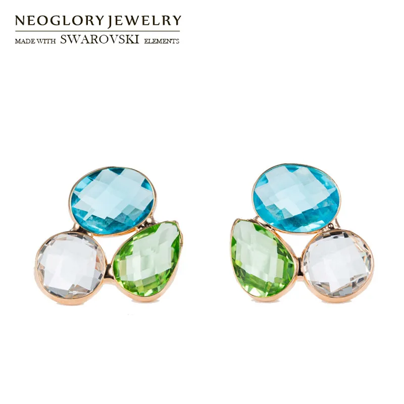 

Neoglory Austria Crystal Geometric Colorful Stud Earrings Silver Plated Needle Exquisite Design For Lady Classic Trendy