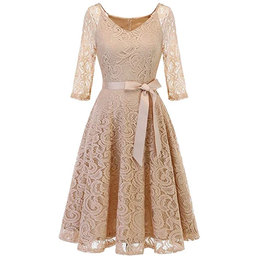 beige Осень, кружевное бежевое платье, модное, тонкое, сексуальное, открытое, для вечеринки, для работы, винтажное платье, женское, с бантом, с поясом, Vestidos, черное - Цвет: beige