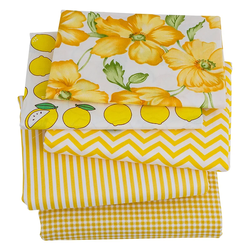 Полосатая хлопковая саржевая ткань с принтом желтая для шитья детской одежды и