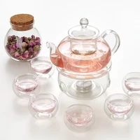 coffee cup set set 1 heat resistant glass teapot 6 double wall cups 1 warmer 5 candles 1 tea bottle health coffee cup