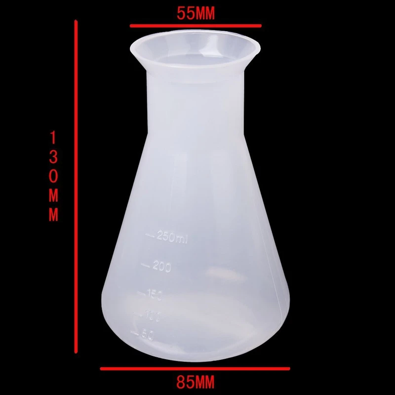 Пластиковые прозрачные лабораторные химические Erlenmeyer колбы контейнер бутылка-250 мл