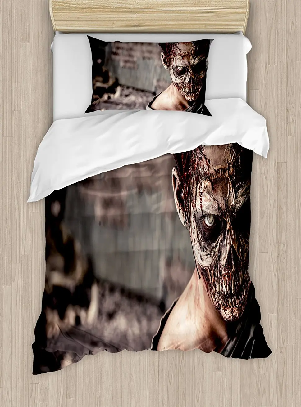 Duvet Cover Set Dead Person in Ruined House with Creepy Looking Murder Killing Scary Artsy Print 4 Piece Bedding |