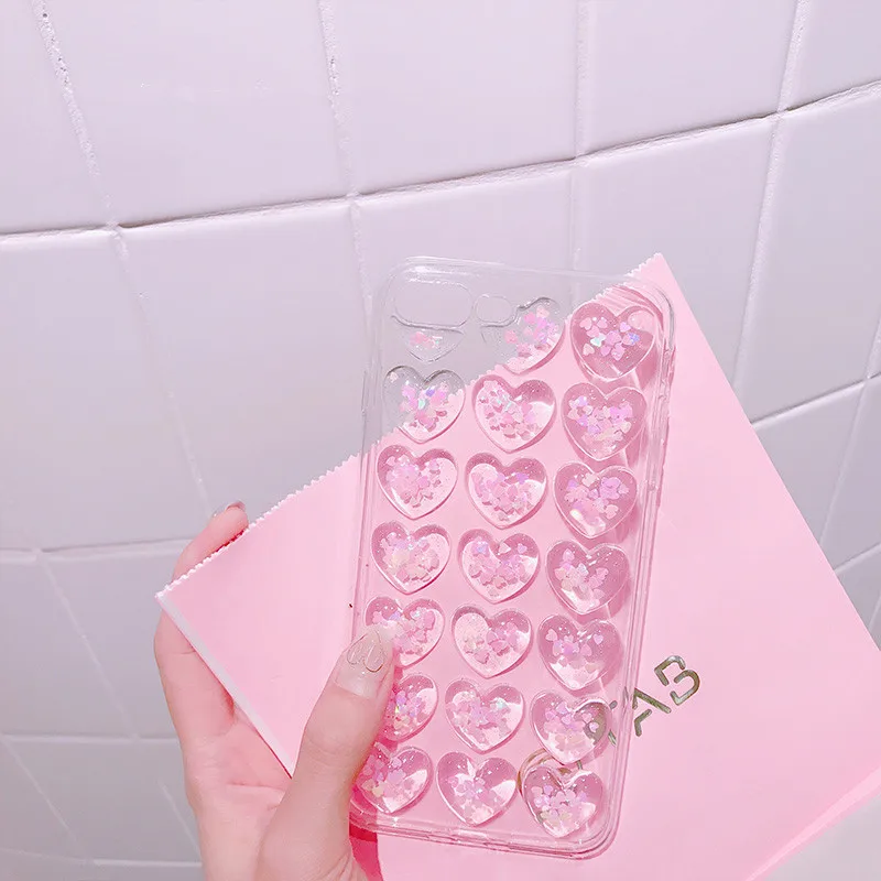 3D Transparent TPU Flash Powder Love Style Mobile Phone Case for Iphone 6 7 6s Covers Gril Protective |