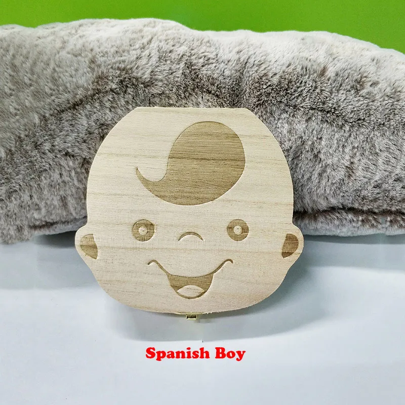 Type A Spanish Boys Детская деревянная коробка для зубов, органайзер, испанский, английский, русский, для хранения зубов, для мальчиков и девочек, пуповина, для сохранения сувенира на память - Цвет: Type A Spanish Boys
