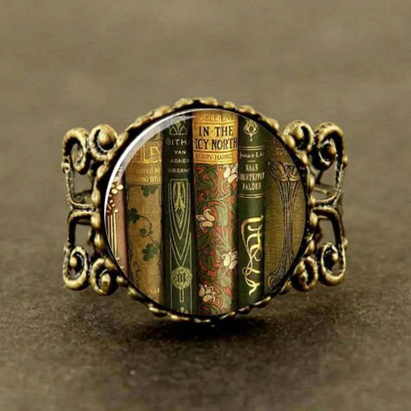 

New Valentine Day Gifts Library Books Vintage Book Art Photo Jewelry Glass Ring Link Gift For Book Lovers