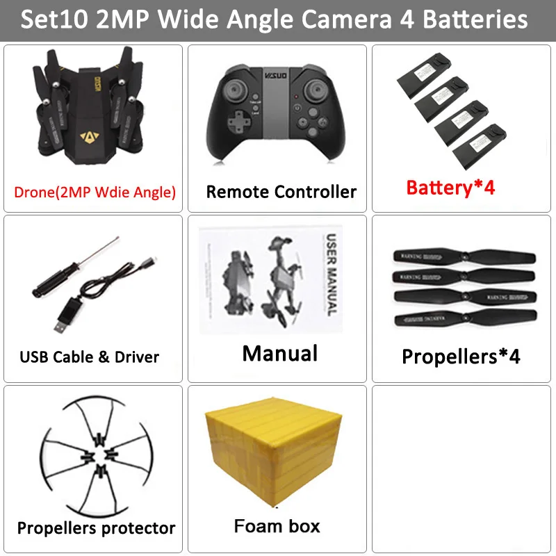 2MP 4 Battery VISUO XS809HW Wi-Fi FPV с широкоугольной hd-камерой, режим высокой фиксации, Складная рукоятка, Радиоуправляемый квадрокоптер RTF, Радиоуправляемый вертолет, игрушки - Цвет: 2MP 4 Battery
