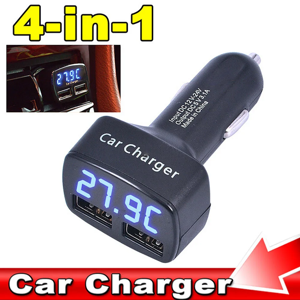 Светодиодный Дисплей устройство для автомобиля с двумя портами USB Зарядное 5V 3.1A