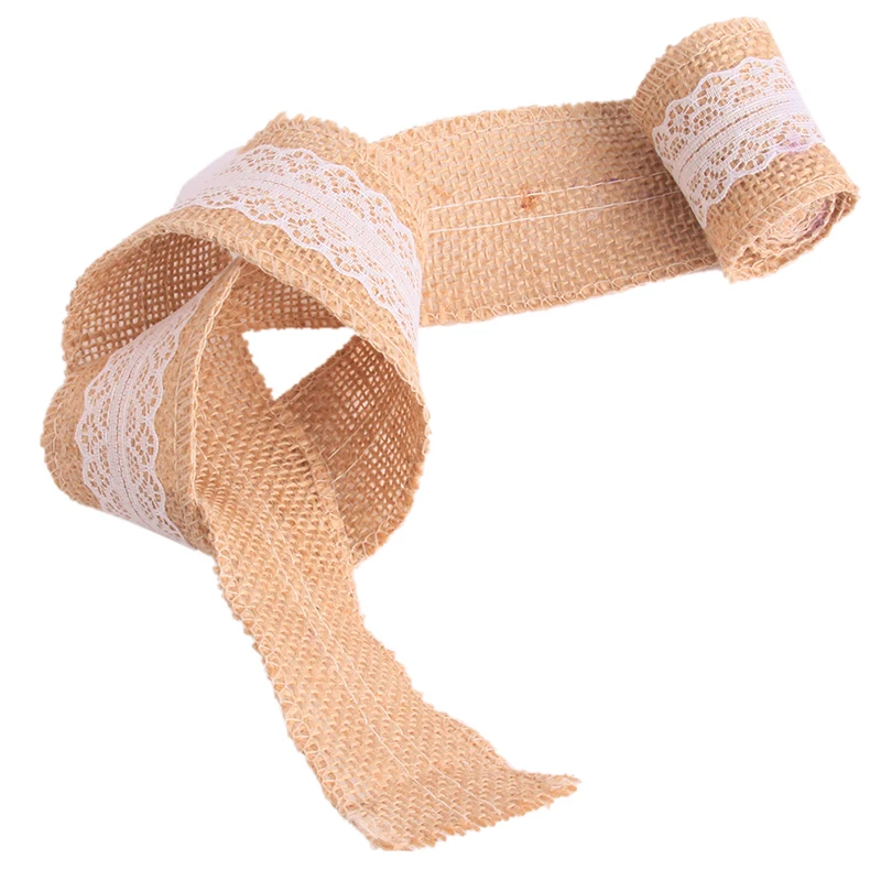 100*5cm Linen Lace with Natural Burlap Fabric Ribbon Rustic Home Wedding Decor Christmas Gift Wrap Packaging | Дом и сад
