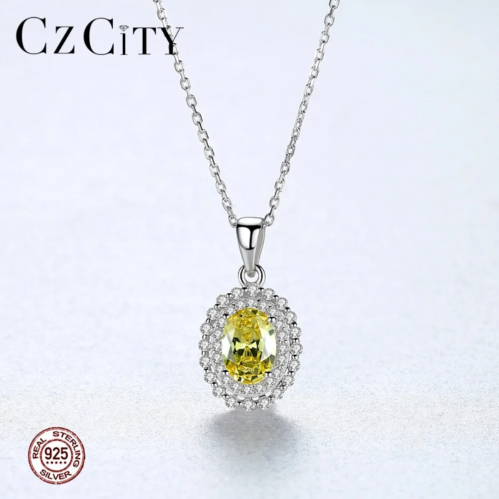 CZCITY Мистик Желтый Овальный Камень Блестящий кулон ожерелье для женщин ювелирные