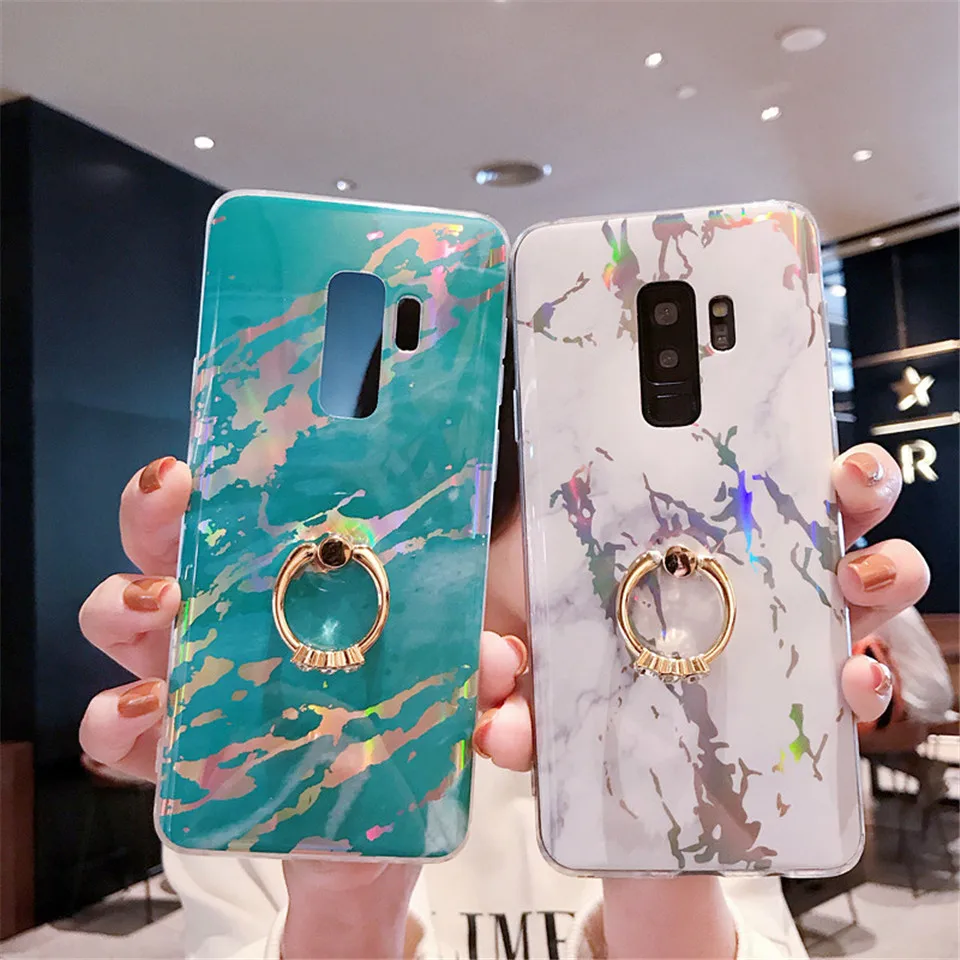Роскошный чехол для Samsung S9 Plus с мраморным кольцом-держателем телефона S7 S8 S10 S10E Etui