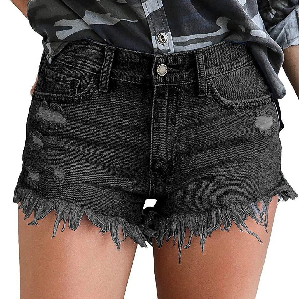 Mid Rise Shorts Frayed Raw Hem Women Ripped Denim Casual Jean | Женская одежда