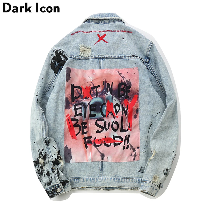 Мужская джинсовая куртка DARK ICON Повседневная с аппликацией граффити в стиле хип