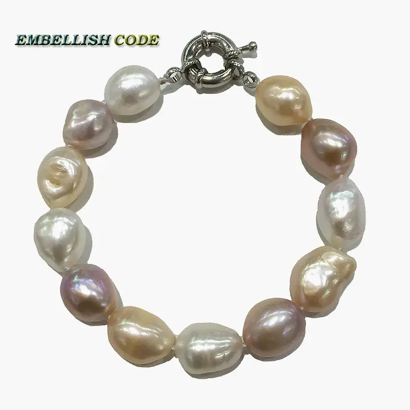 

Rainbow Lustrous semi baroque irregular pearl bracelet Mixed color white pink purple stely real freshwater pearls for summer