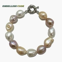 rainbow lustrous semi baroque irregular pearl bracelet mixed color white pink purple stely real freshwater pearls for summer