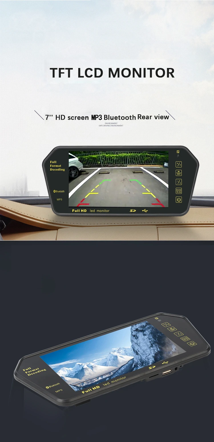 Автомобильный 800*480 7-дюймовый цветной ЖК-экран " цветной TFT lcd MP5 плеер Автомобильное зеркало заднего вида Видео Авто парковочный монитор 7 SD